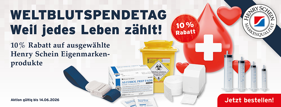 Weltblutsendetag - weil jedes Leben zählt! 10 % Rabatt auf ausgewaehlte Henry Schein Eigenmarkenprodukte